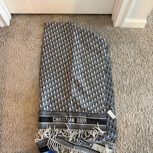 Dior Gray and White Scarf